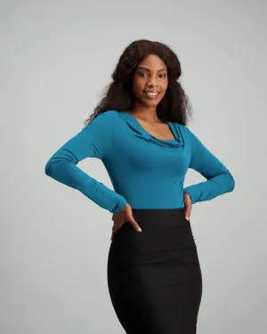 Ladies Cowl Neck Bodysuit - Teal