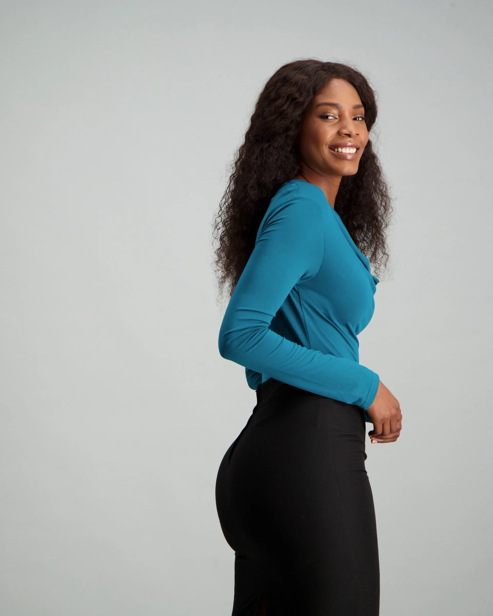 Ladies Cowl Neck Bodysuit - Teal