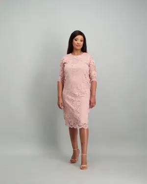 Ladies Lace Midi Dress - Dusty Pink