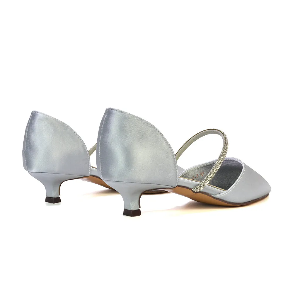 Laura Kitten Heel Diamante Pointed Toe Court Shoes Heels in Ivory