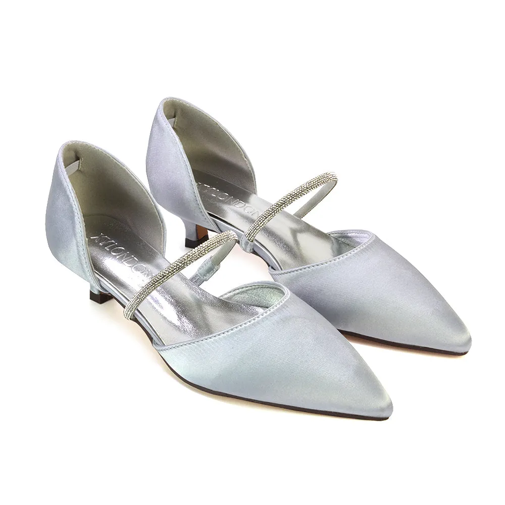 Laura Kitten Heel Diamante Pointed Toe Court Shoes Heels in Ivory