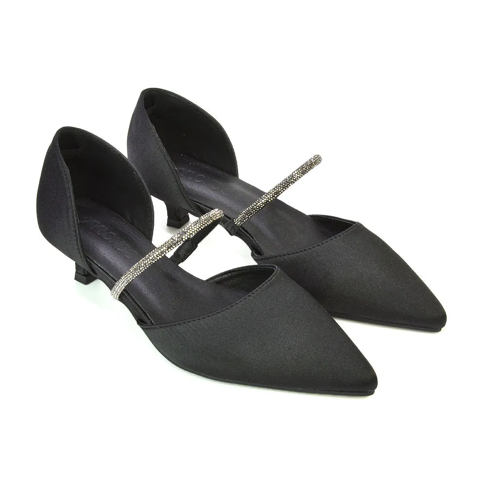 Laura Kitten Heel Diamante Pointed Toe Court Shoes Heels in Ivory