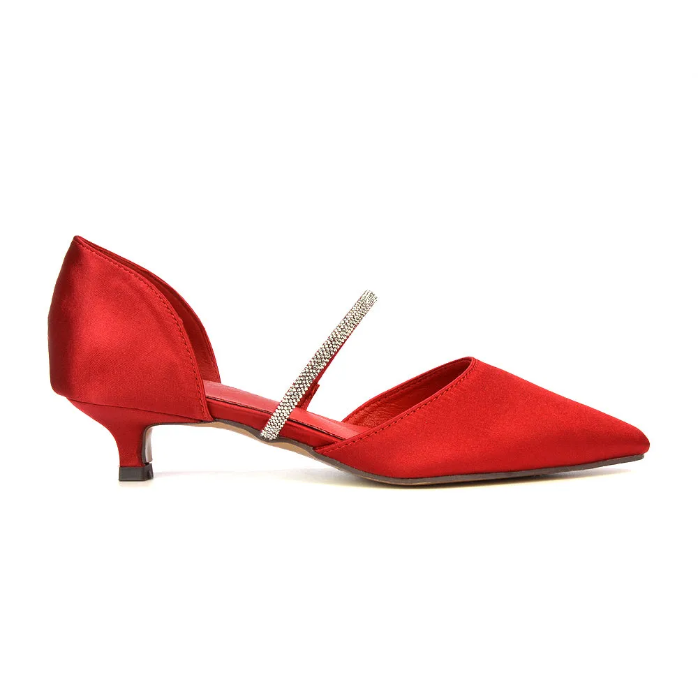 Laura Kitten Heel Diamante Pointed Toe Court Shoes Heels in Ivory
