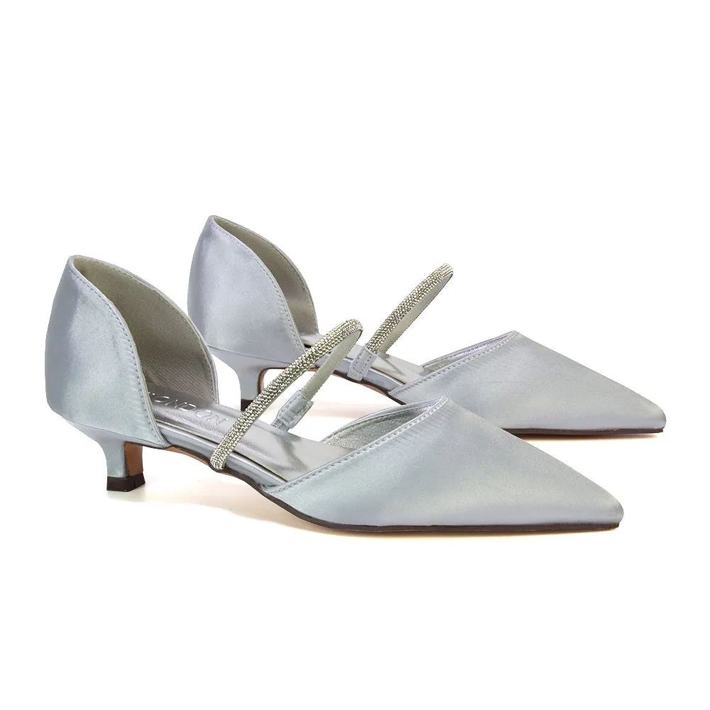 Laura Kitten Heel Diamante Pointed Toe Court Shoes Heels in Ivory