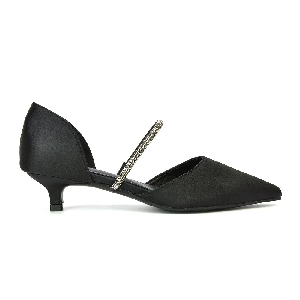 Laura Kitten Heel Diamante Pointed Toe Court Shoes Heels in Ivory