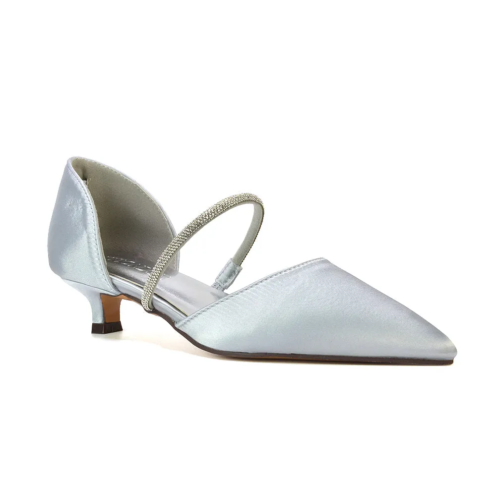 Laura Kitten Heel Diamante Pointed Toe Court Shoes Heels in Ivory