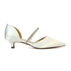 Laura Kitten Heel Diamante Pointed Toe Court Shoes Heels in Ivory