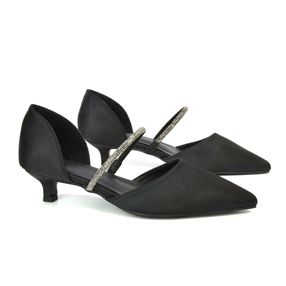 Laura Kitten Heel Diamante Pointed Toe Court Shoes Heels in Ivory