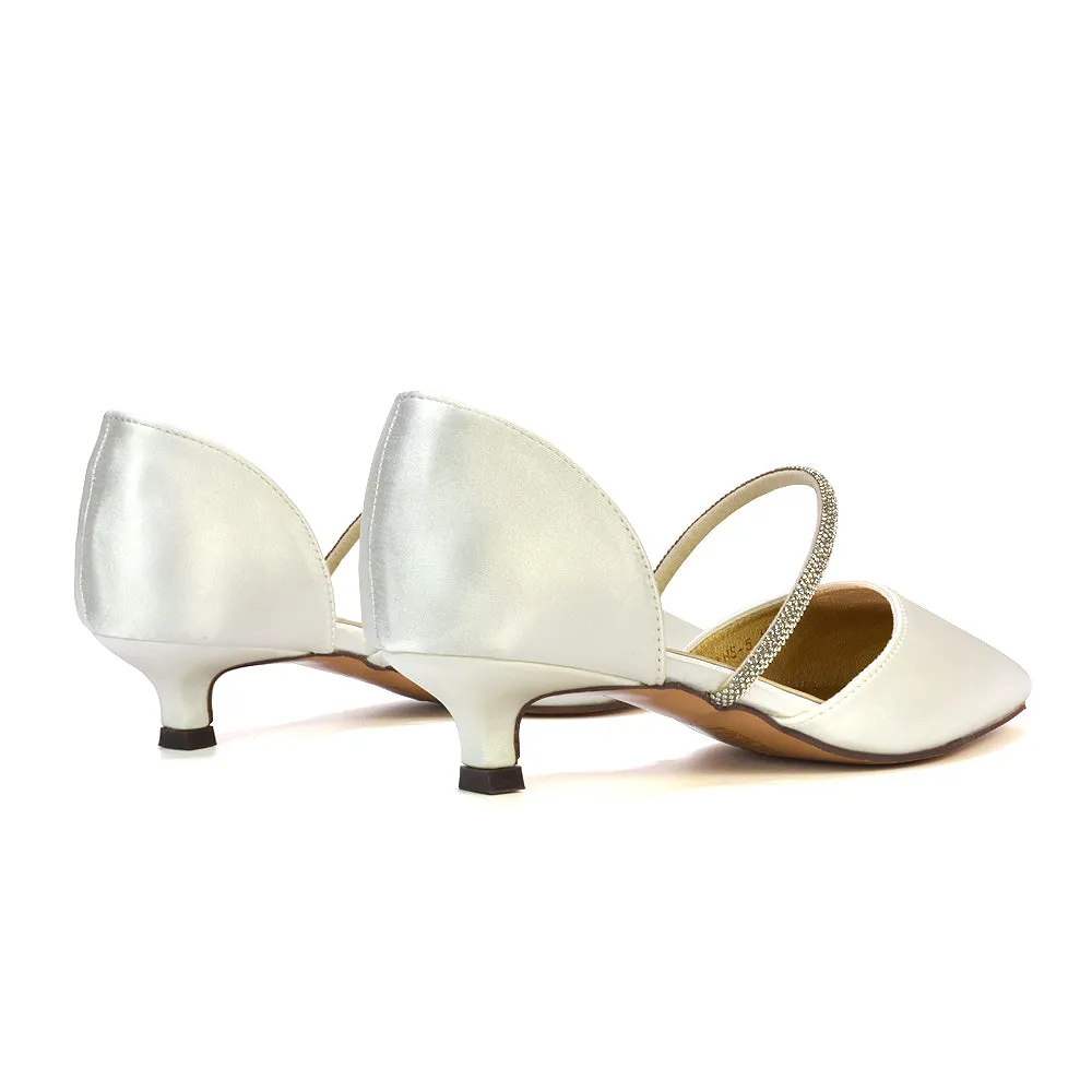 Laura Kitten Heel Diamante Pointed Toe Court Shoes Heels in Ivory