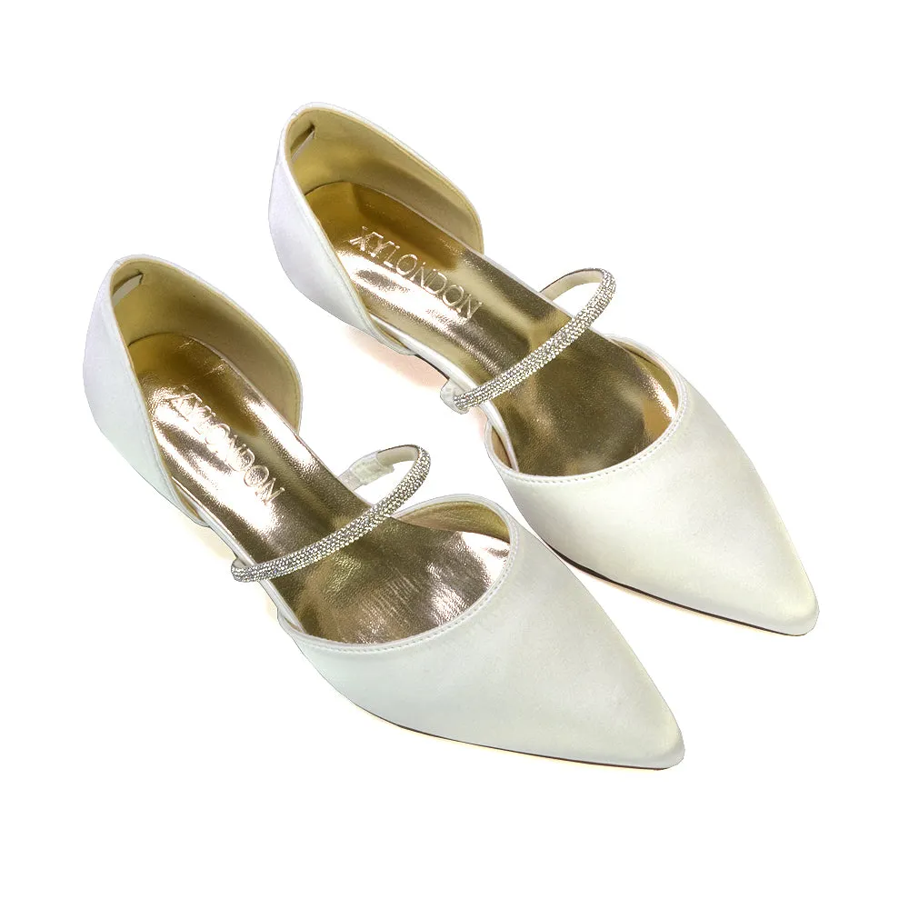 Laura Kitten Heel Diamante Pointed Toe Court Shoes Heels in Ivory