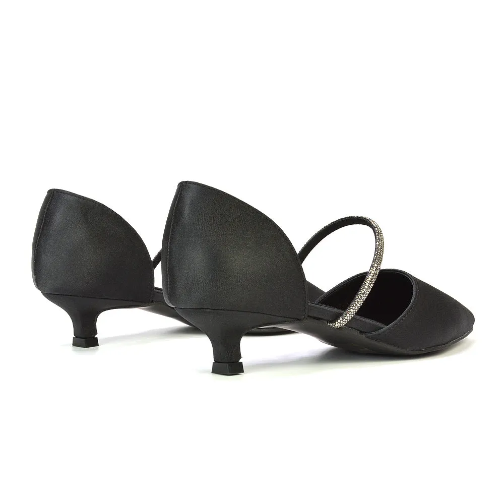 Laura Kitten Heel Diamante Pointed Toe Court Shoes Heels in Ivory