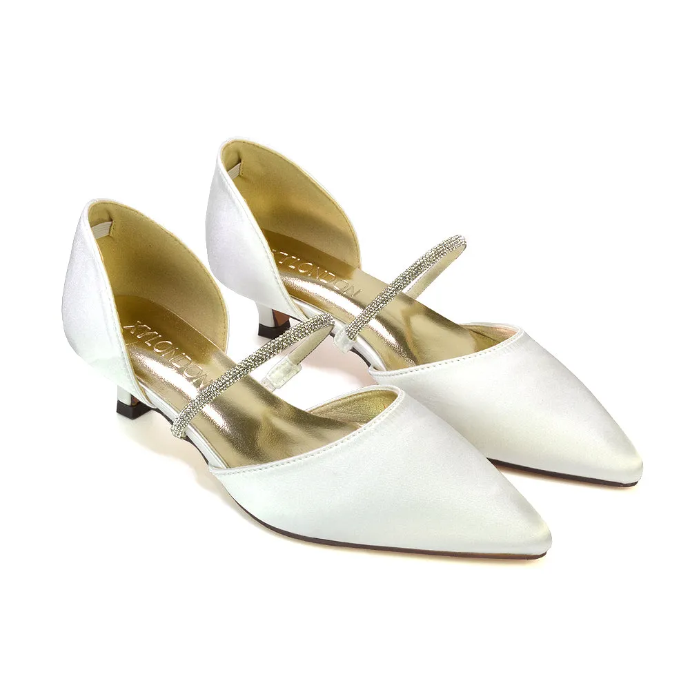 Laura Kitten Heel Diamante Pointed Toe Court Shoes Heels in Ivory