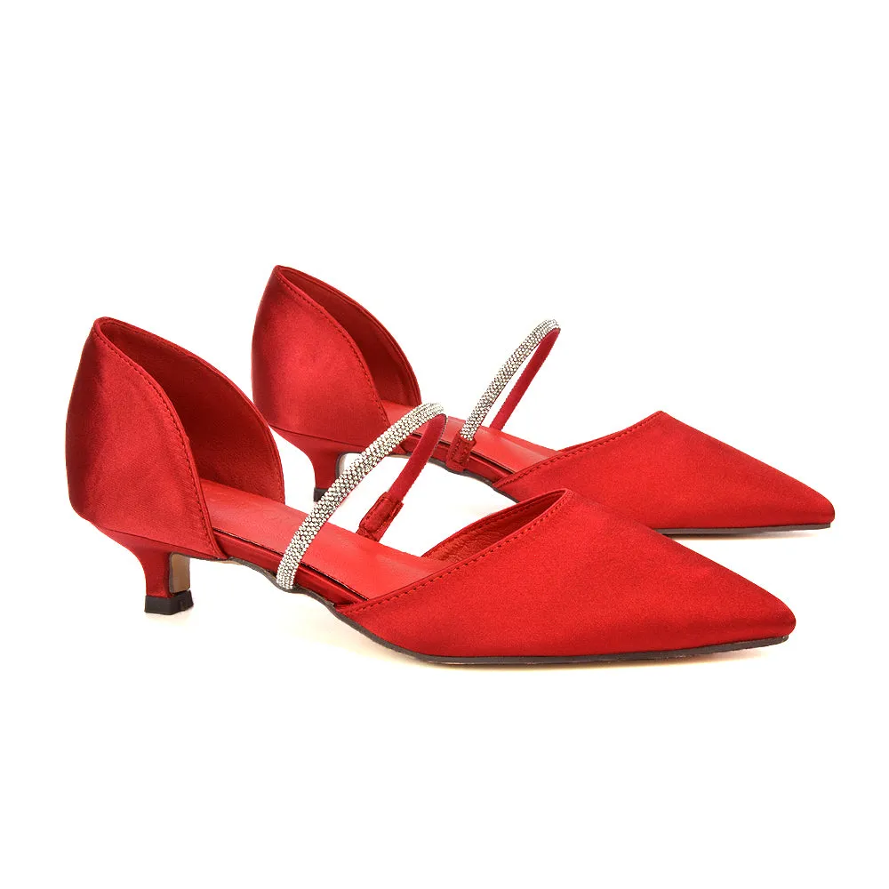 Laura Kitten Heel Diamante Pointed Toe Court Shoes Heels in Ivory