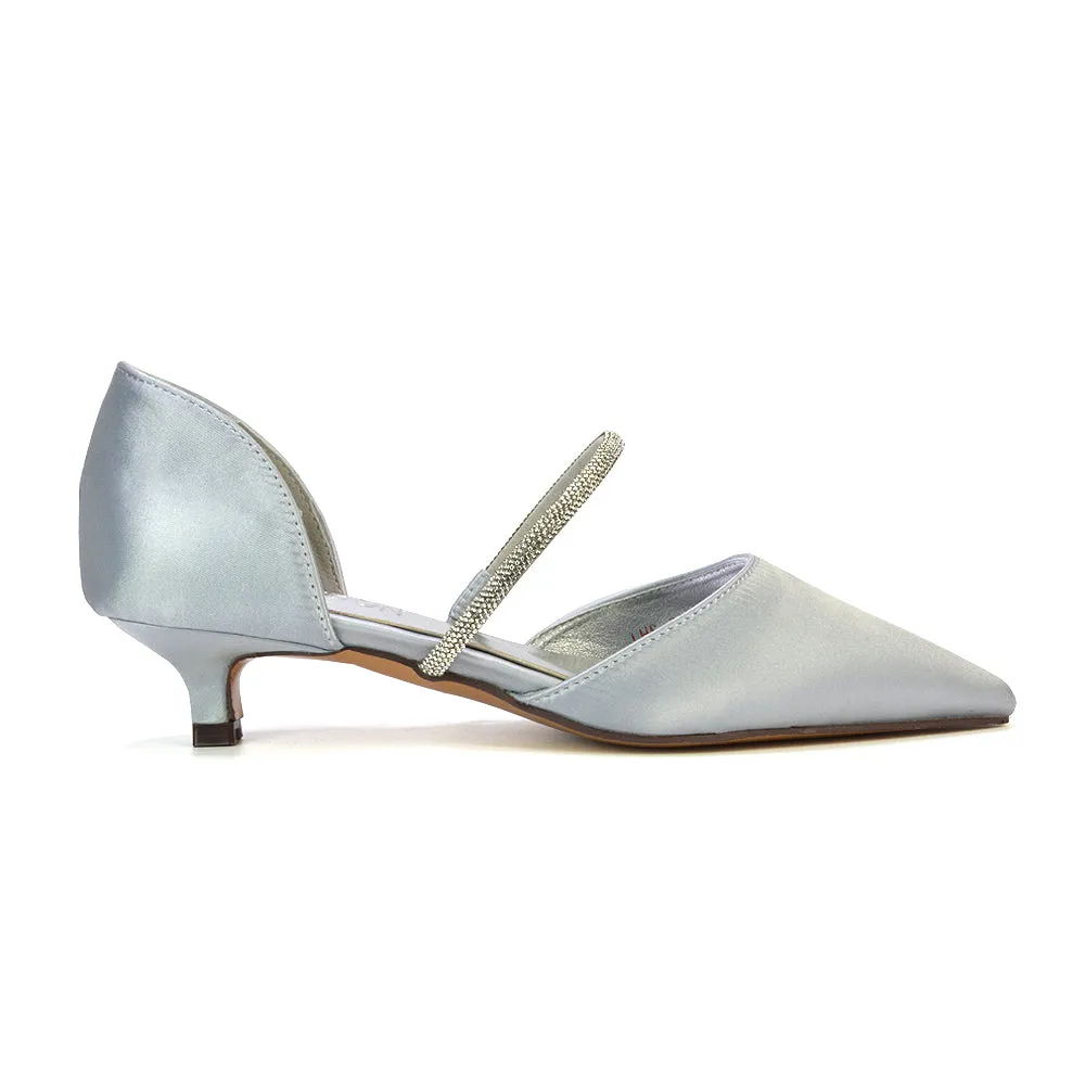 Laura Kitten Heel Diamante Pointed Toe Court Shoes Heels in Ivory
