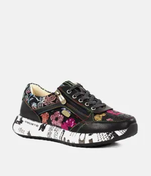 Laura Vita Pretty Black Floral Fashion Trainer