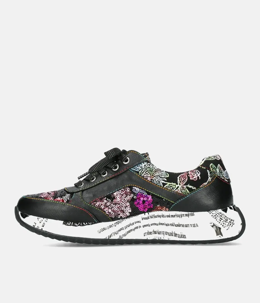 Laura Vita Pretty Black Floral Fashion Trainer