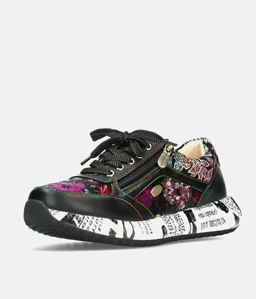 Laura Vita Pretty Black Floral Fashion Trainer