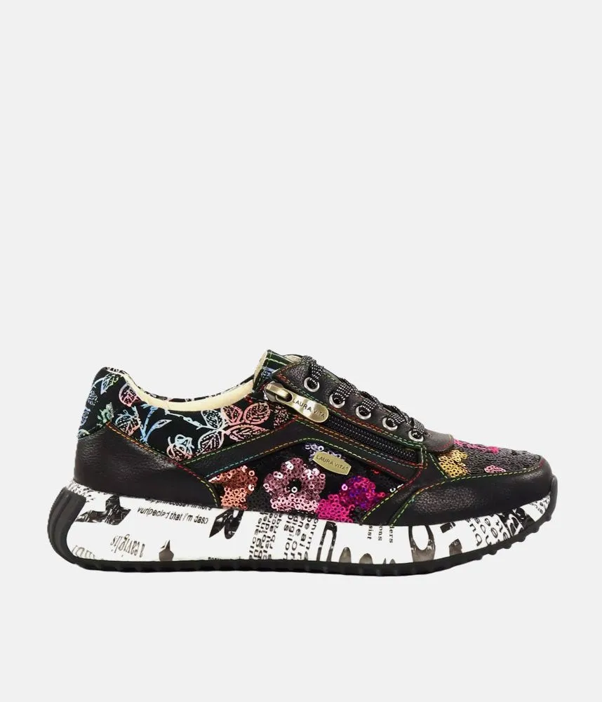 Laura Vita Pretty Black Floral Fashion Trainer
