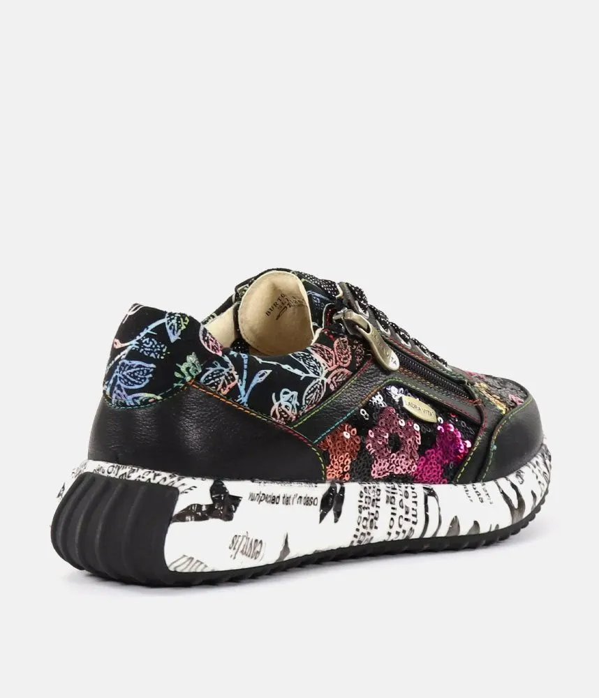 Laura Vita Pretty Black Floral Fashion Trainer