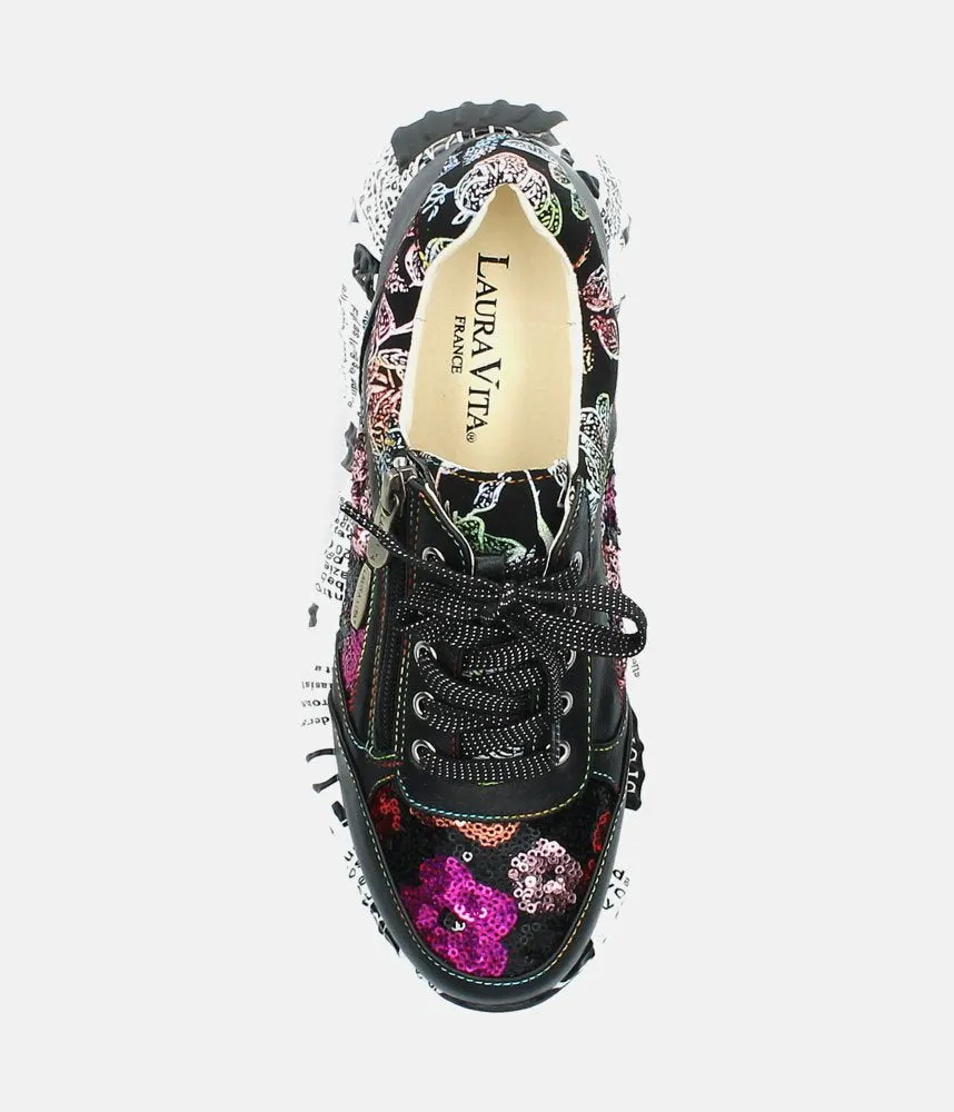 Laura Vita Pretty Black Floral Fashion Trainer