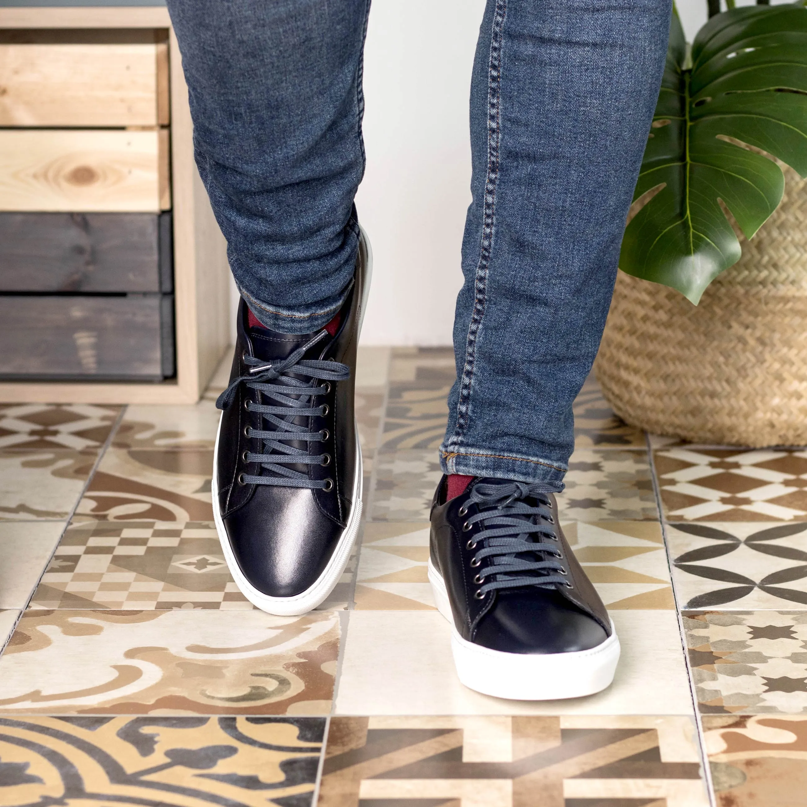 Leather Trainer │ Navy White Rubber Sole