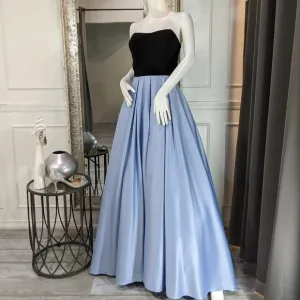Light Blue and Black Formal Evening Prom Dress Gown