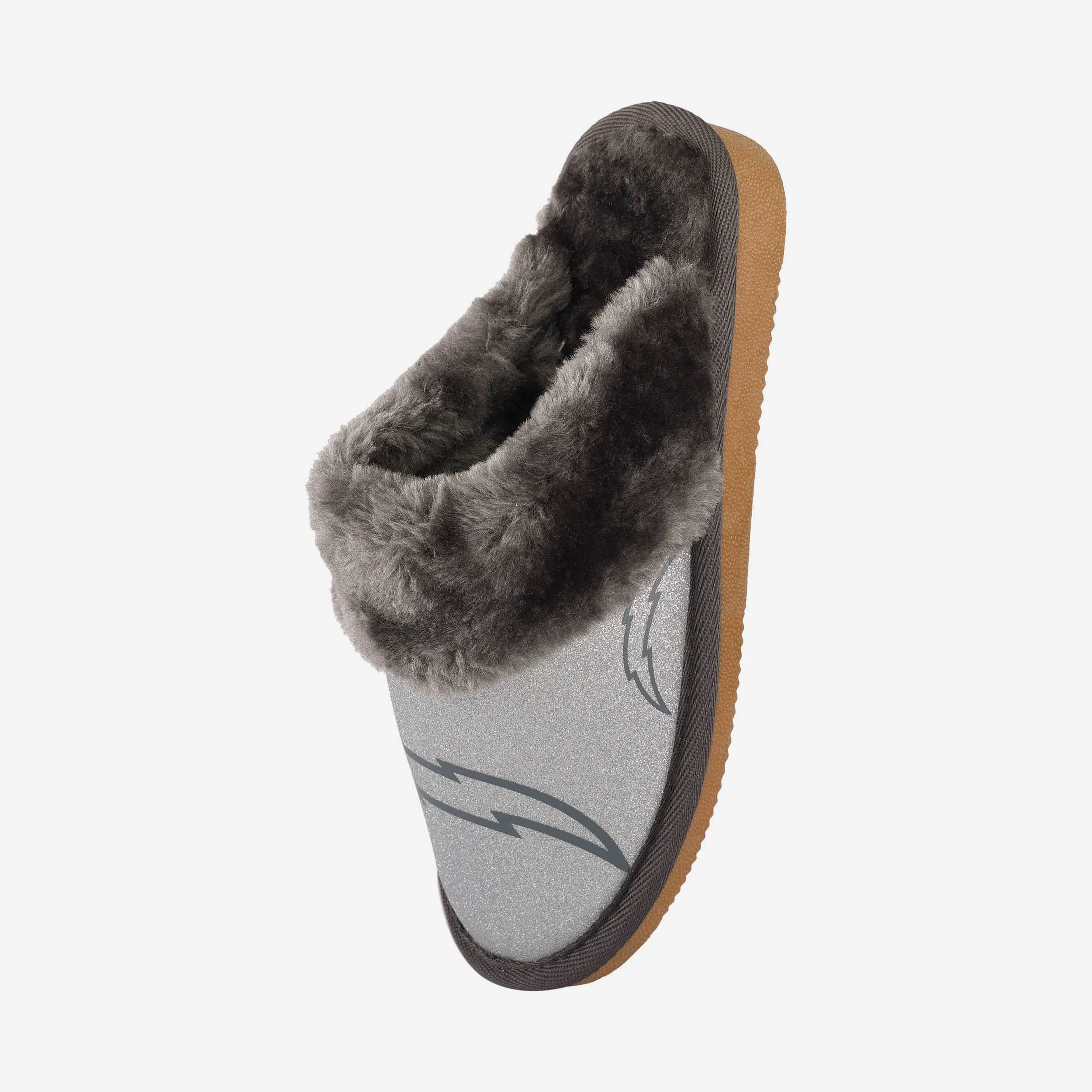 Los Angeles Chargers Womens Glitter Open Back Fur Moccasin Slipper