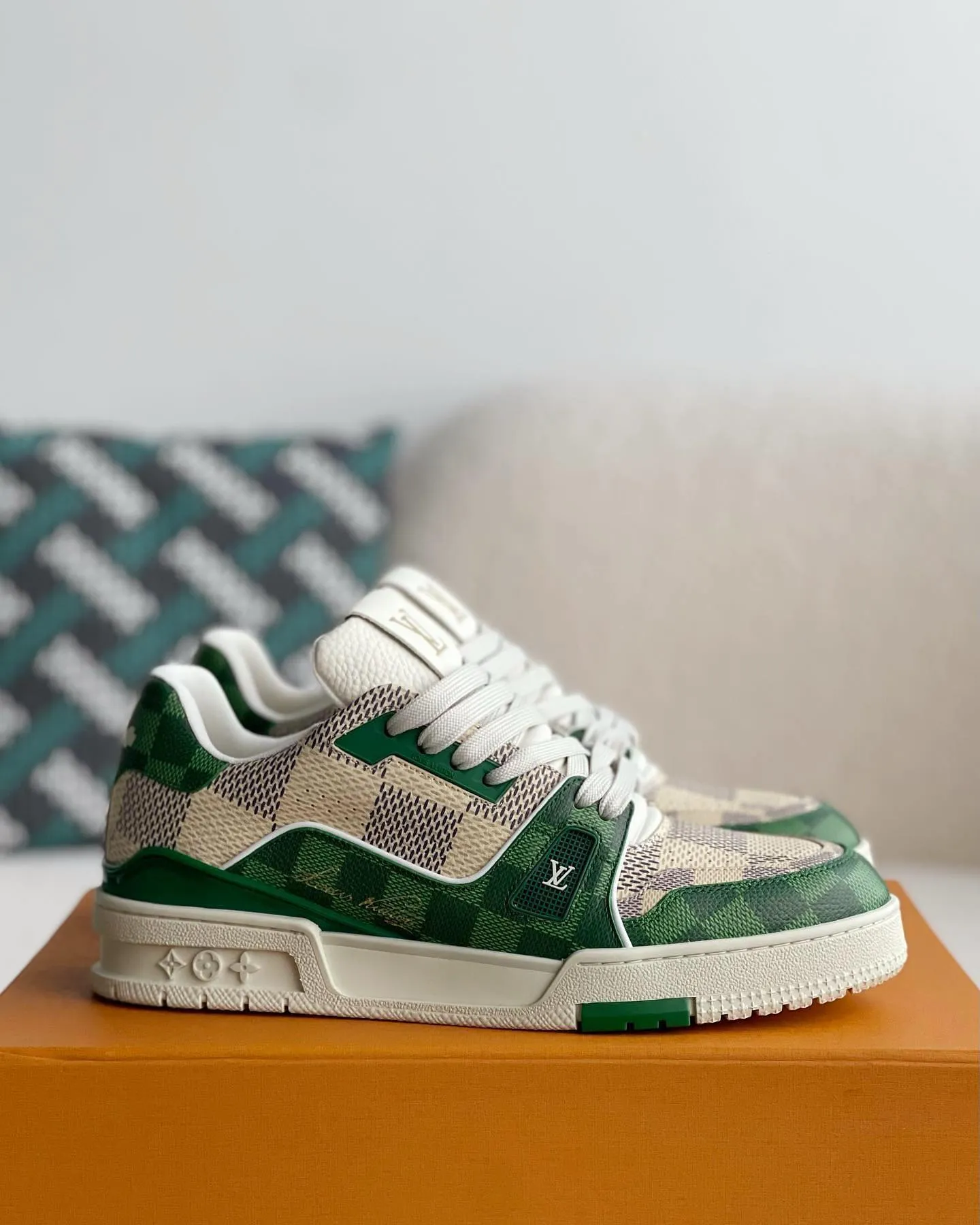 Louis Vuitton LV Trainer Damier White Green Sneakers