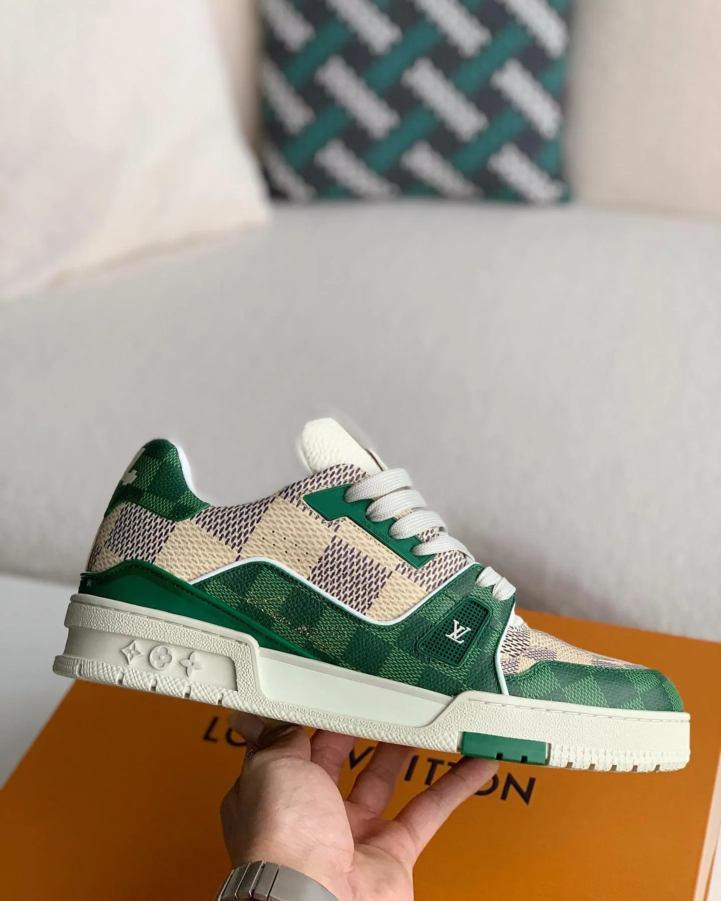 Louis Vuitton LV Trainer Damier White Green Sneakers