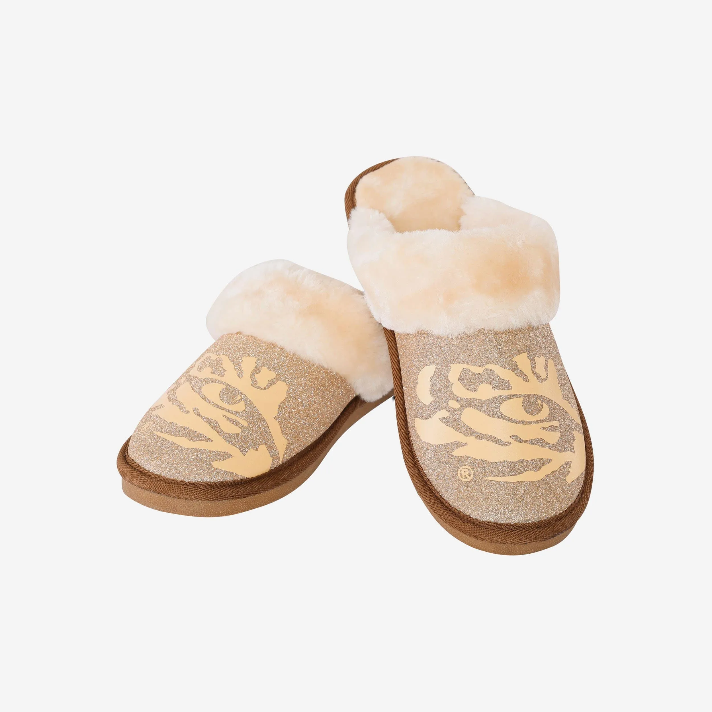 LSU Tigers Womens Glitter Open Back Fur Moccasin Slipper