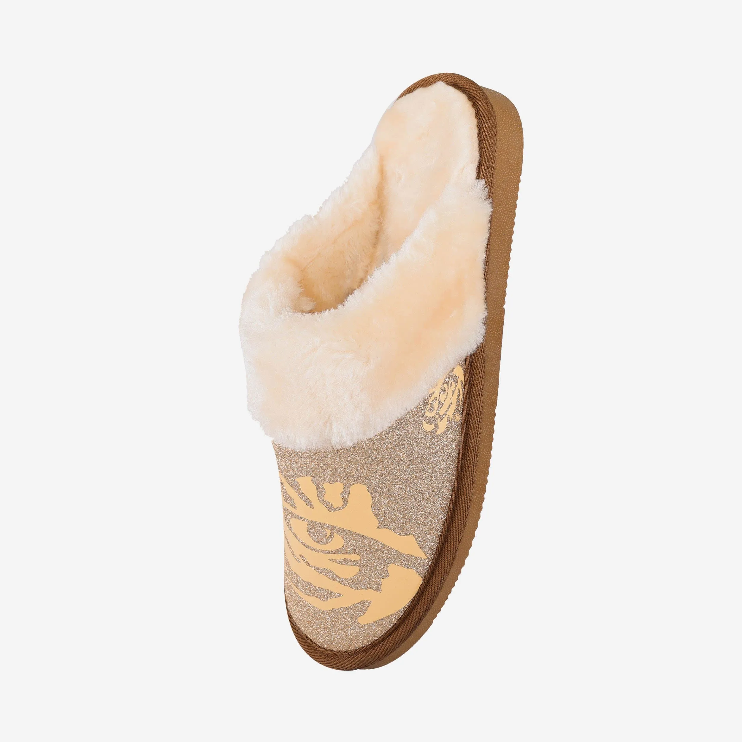 LSU Tigers Womens Glitter Open Back Fur Moccasin Slipper