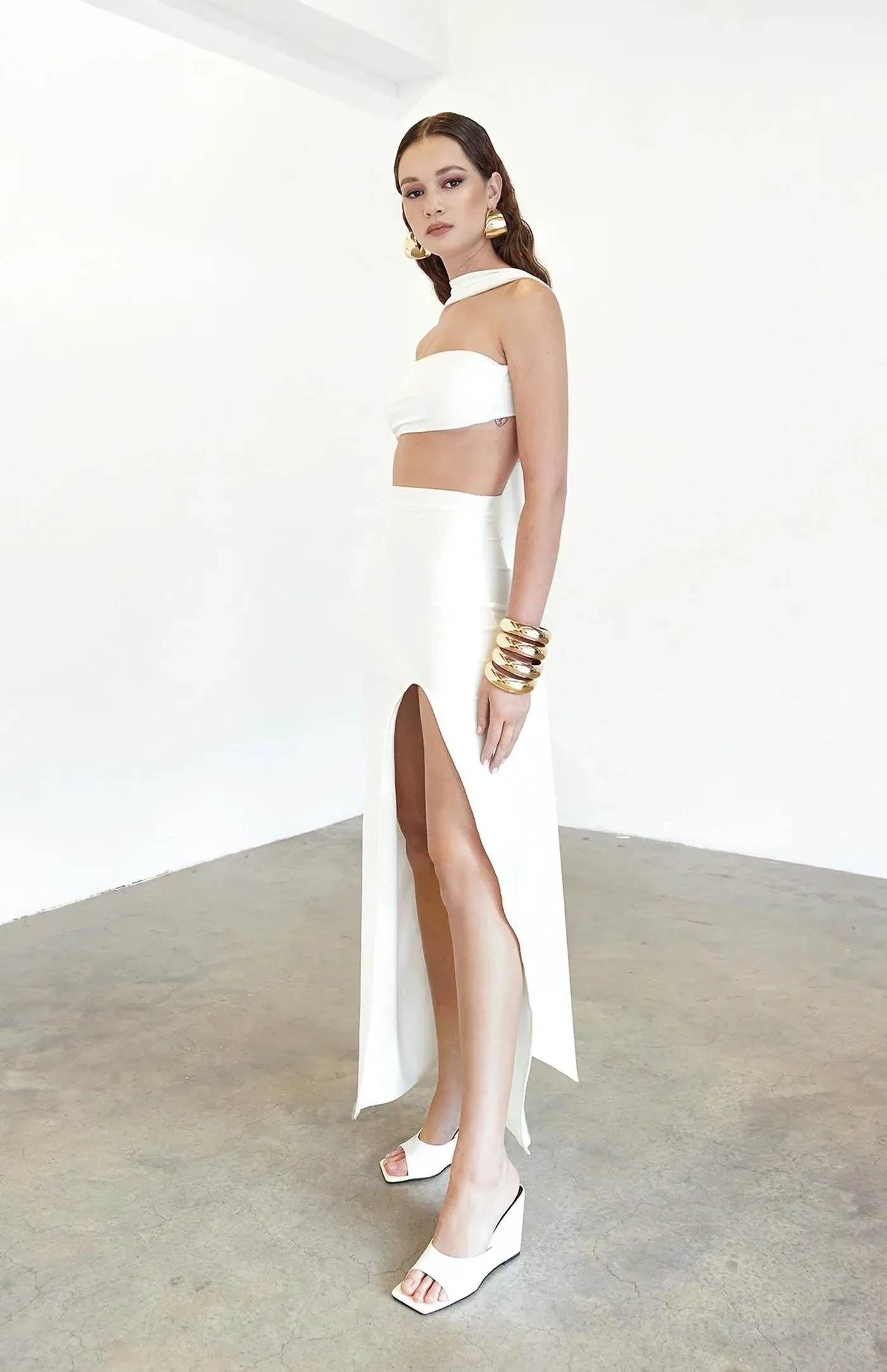 Luna Pearl Ensemble | White Dress with pearl strings