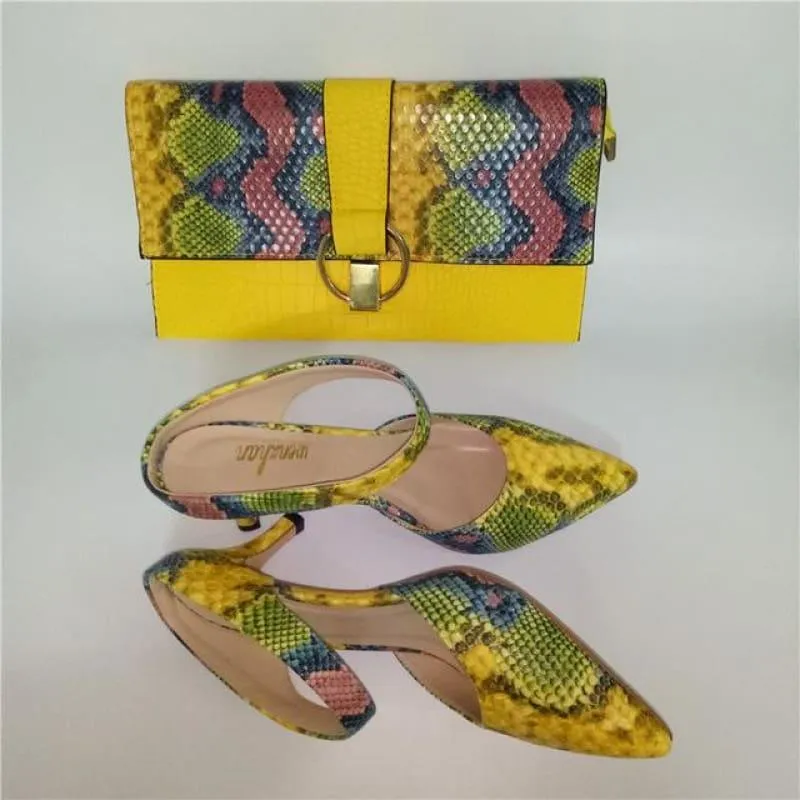 Luxury Lady Shoes Fashion Snake Leather High Heels Party Matching Clutch Handbag And Pumps Sets