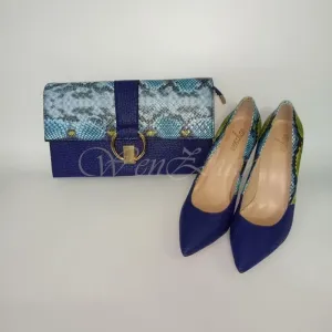 Luxury Lady Shoes Fashion Snake Leather High Heels Party Matching Clutch Handbag And Pumps Sets