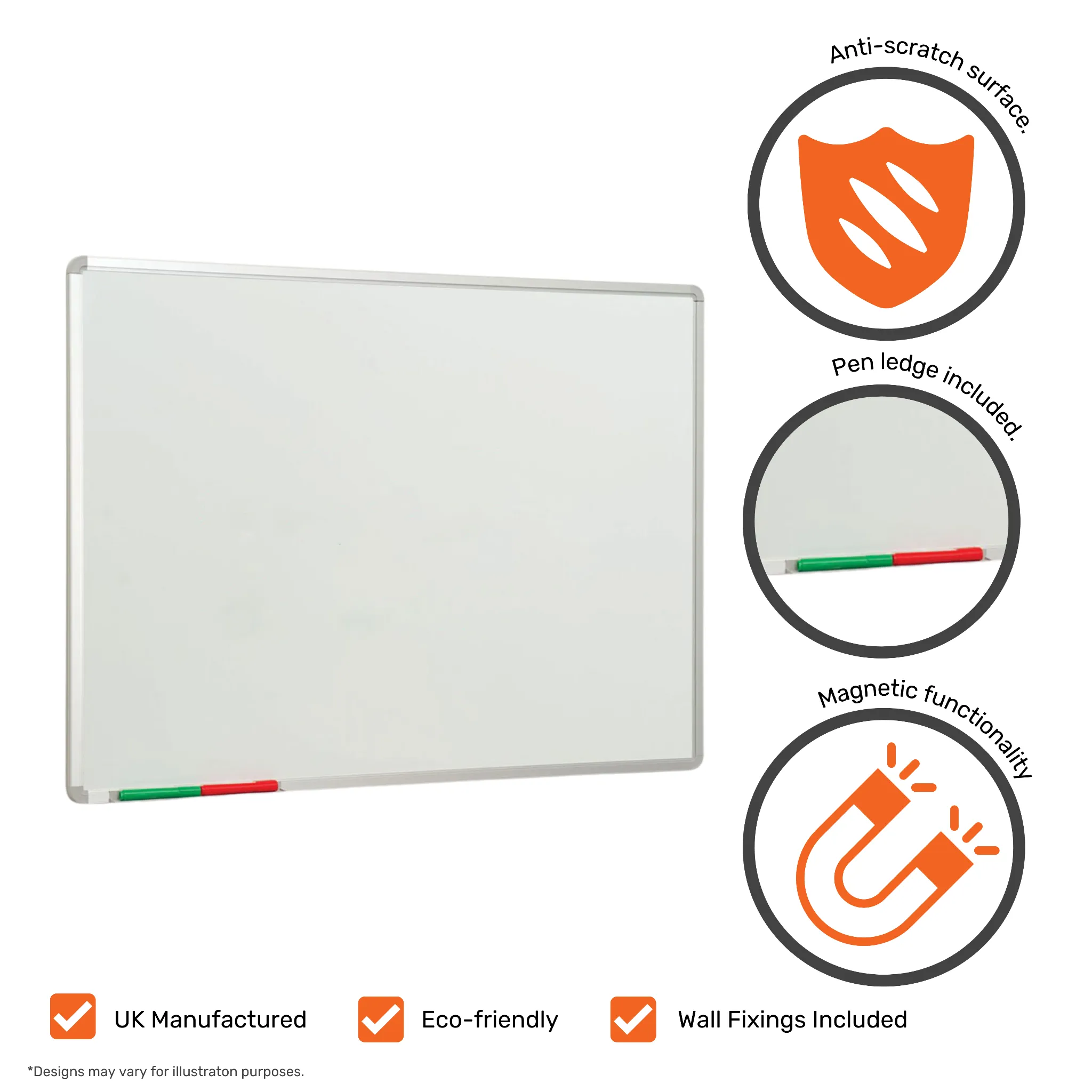Magnetic Anodised Aluminium 'VES' Steel Dry Wipe Whiteboard - 2400mm Wide x 1200mm High