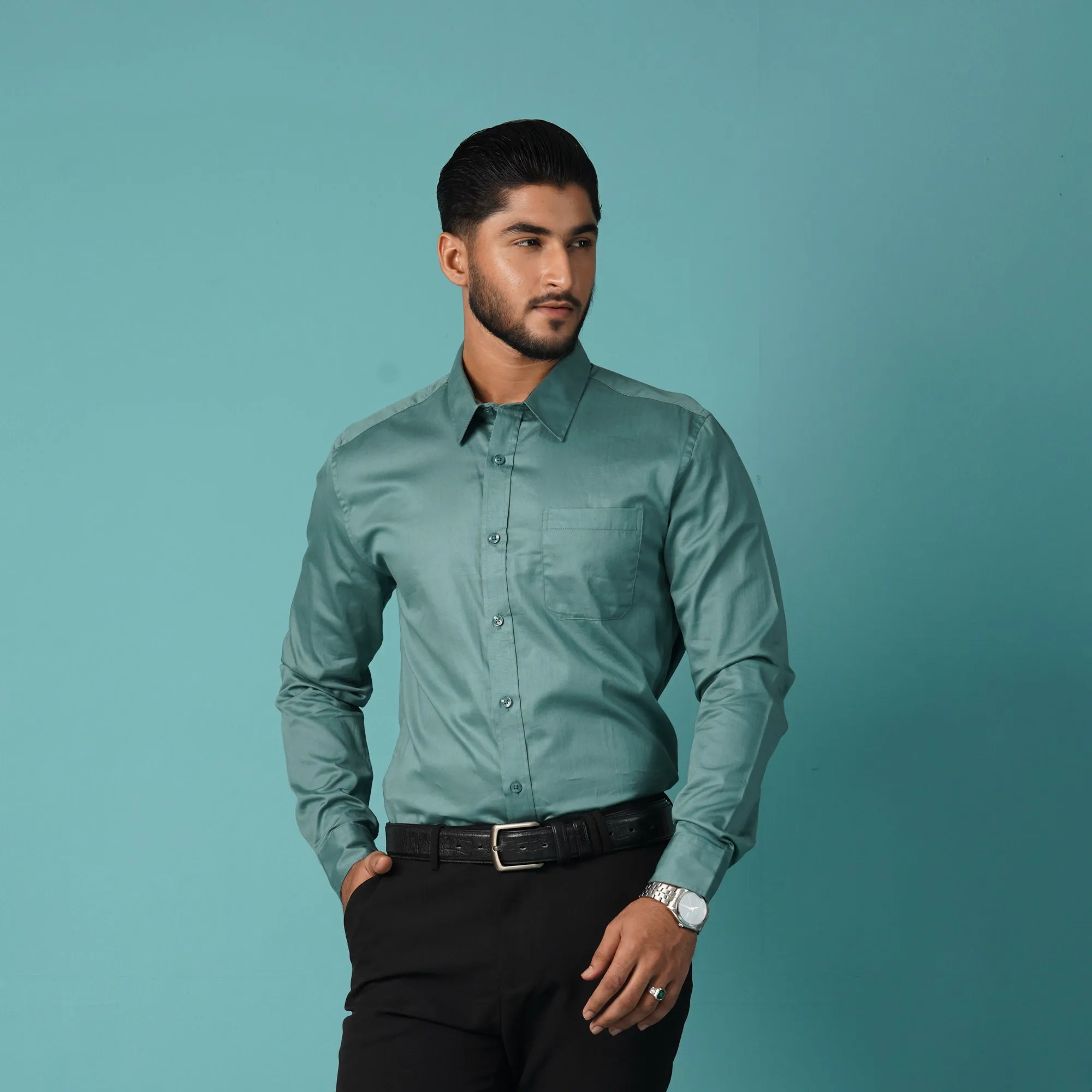 Mens Formal Shirt-Light Green