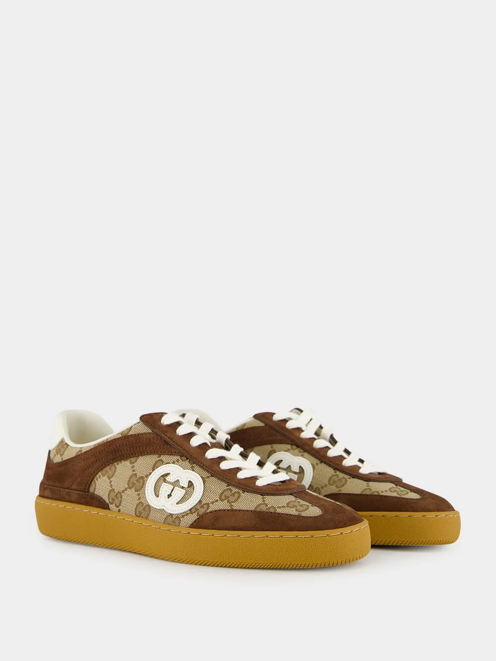 Men's Trainer in Dark Brown Suede with Interlocking G Logo