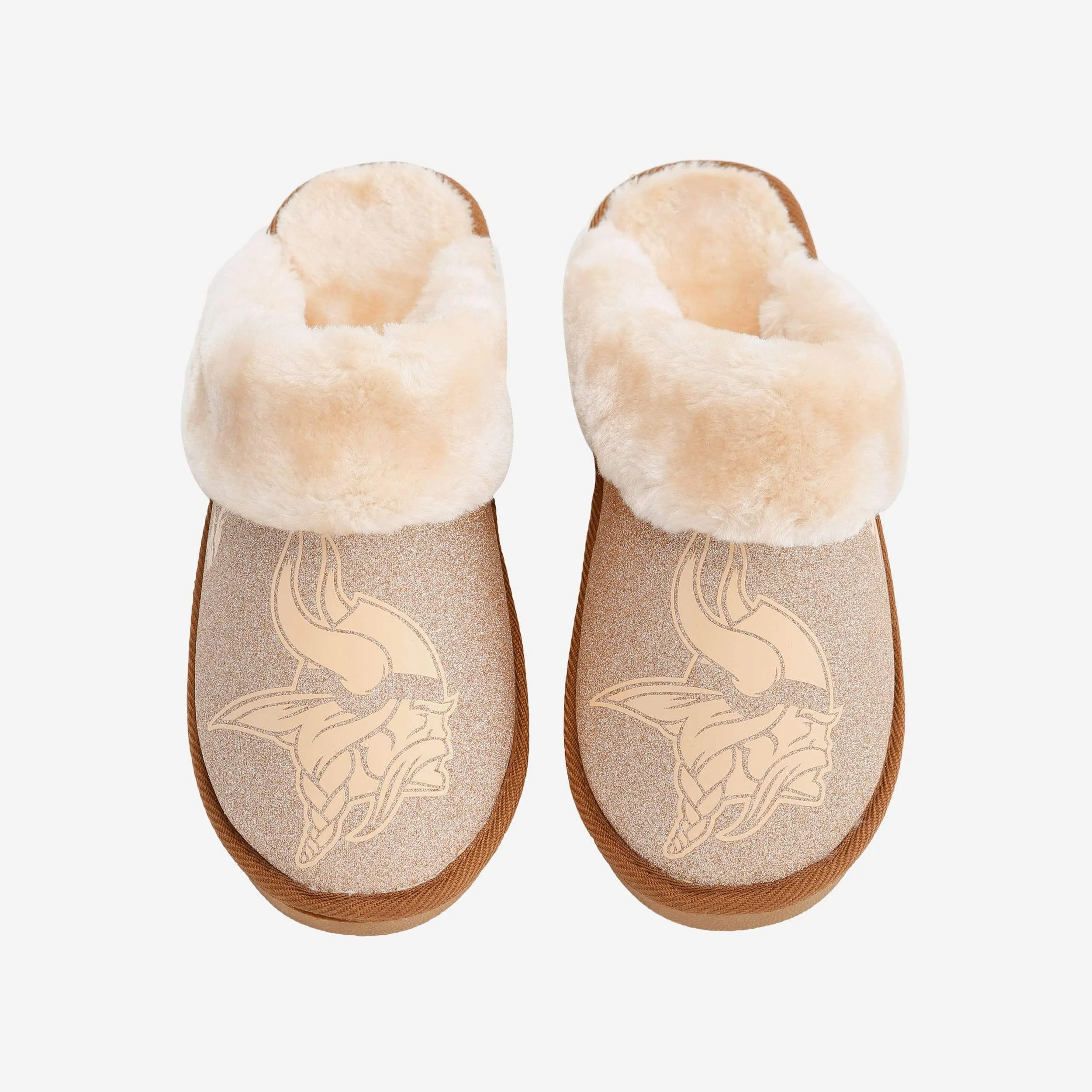 Minnesota Vikings Womens Glitter Open Back Fur Moccasin Slipper