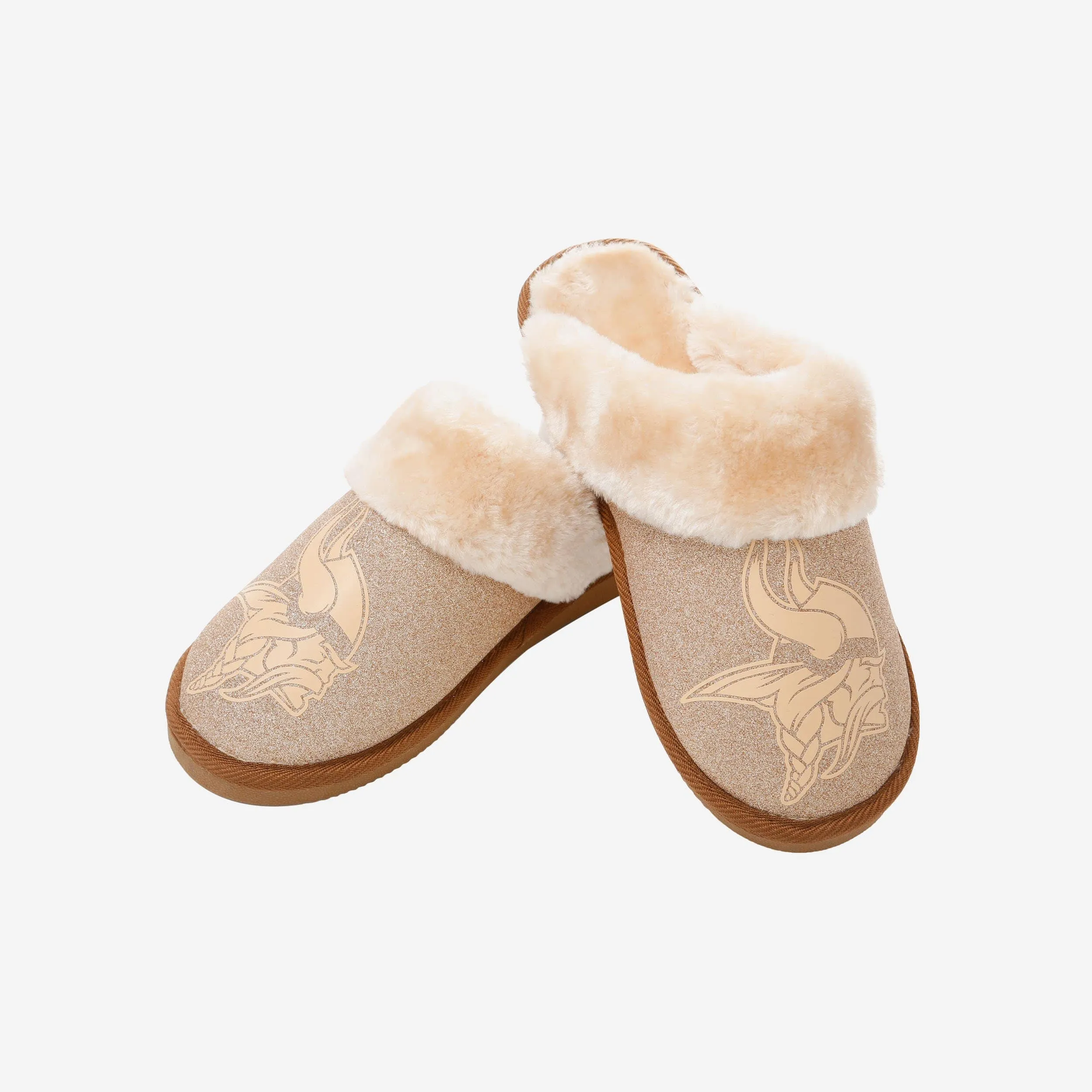 Minnesota Vikings Womens Glitter Open Back Fur Moccasin Slipper