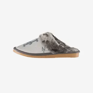 New York Mets Womens Glitter Open Back Fur Moccasin Slipper