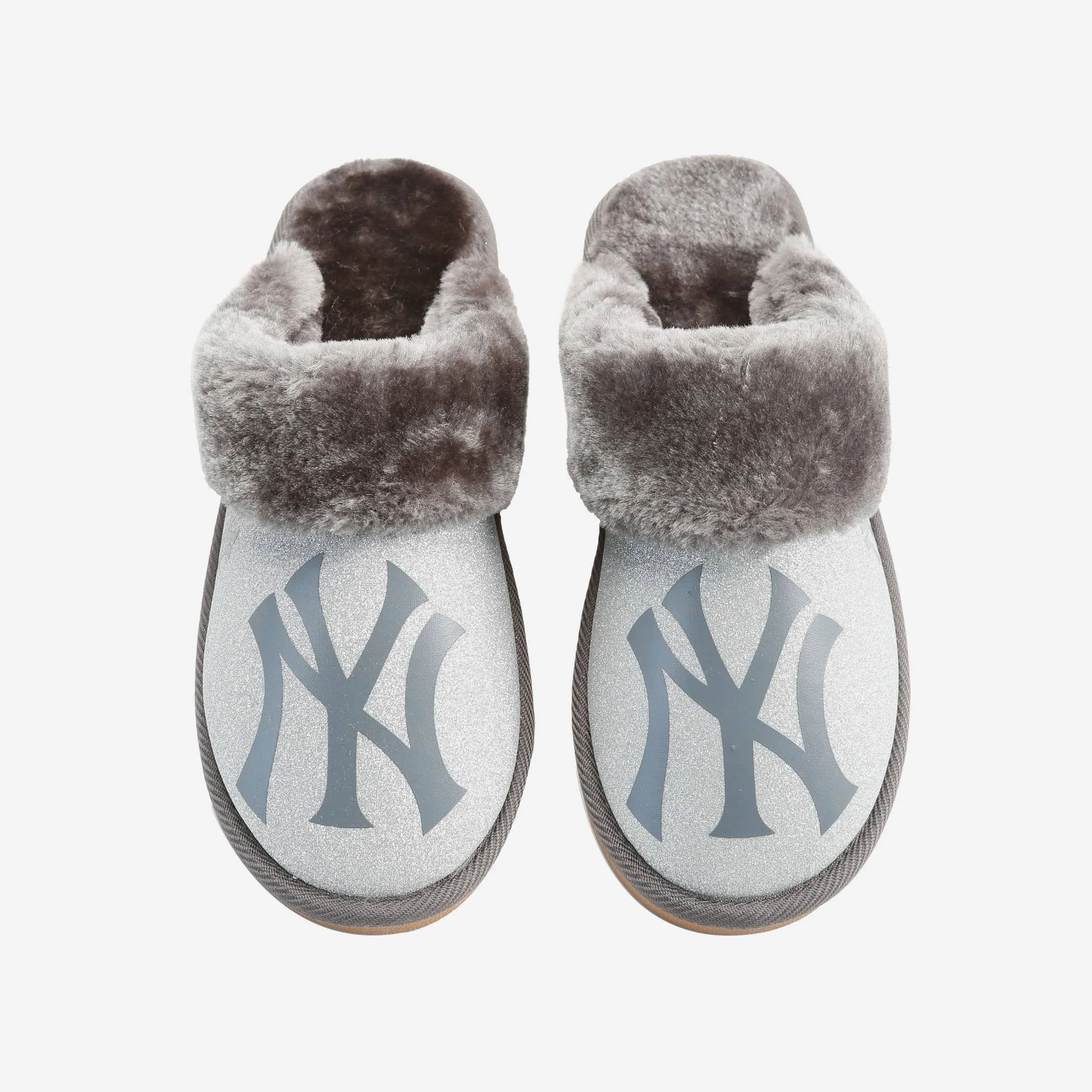 New York Yankees Womens Glitter Open Back Fur Moccasin Slipper
