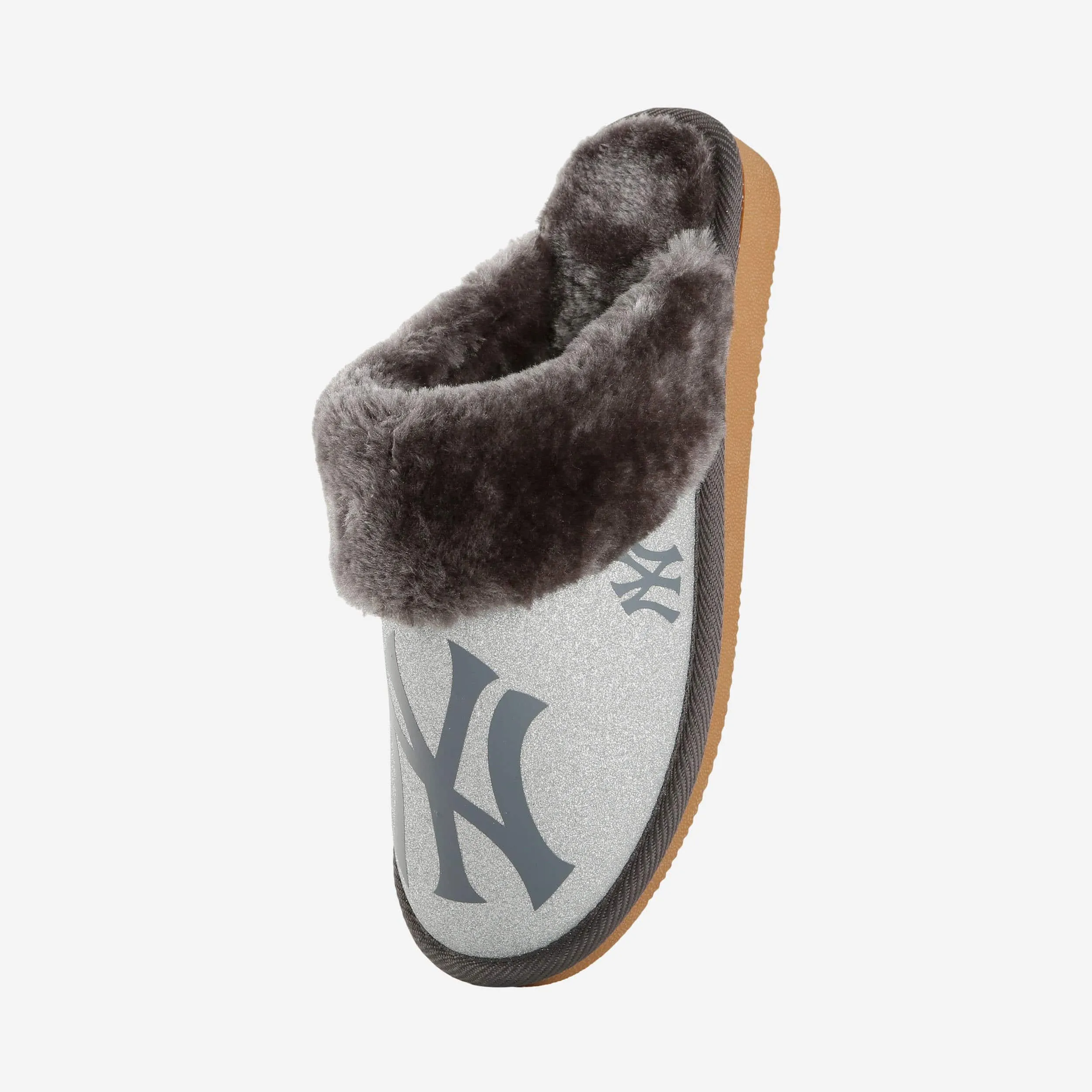 New York Yankees Womens Glitter Open Back Fur Moccasin Slipper