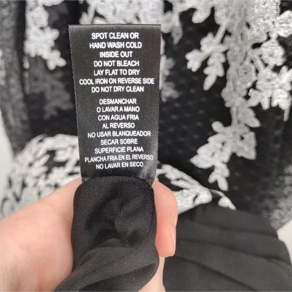 Nicole Miller Black Silver Embroidered Floral Modest Holiday Midi Dress Small