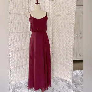 NWOT Birdy Grey burgundy long chiffon Gwennie  dress spaghetti straps  small