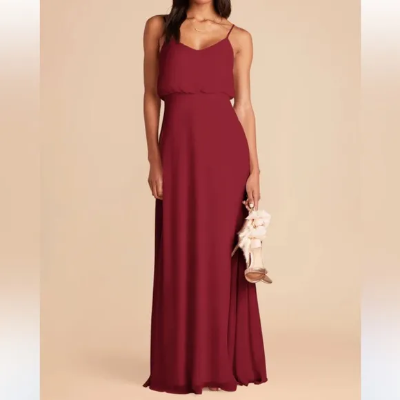 NWOT Birdy Grey burgundy long chiffon Gwennie  dress spaghetti straps  small