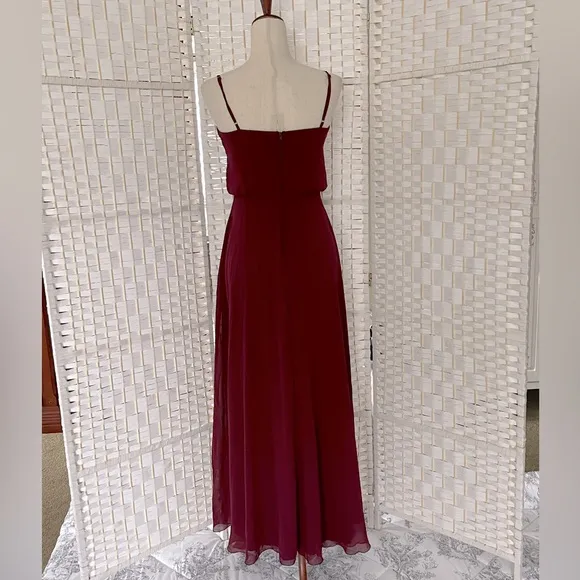 NWOT Birdy Grey burgundy long chiffon Gwennie  dress spaghetti straps  small