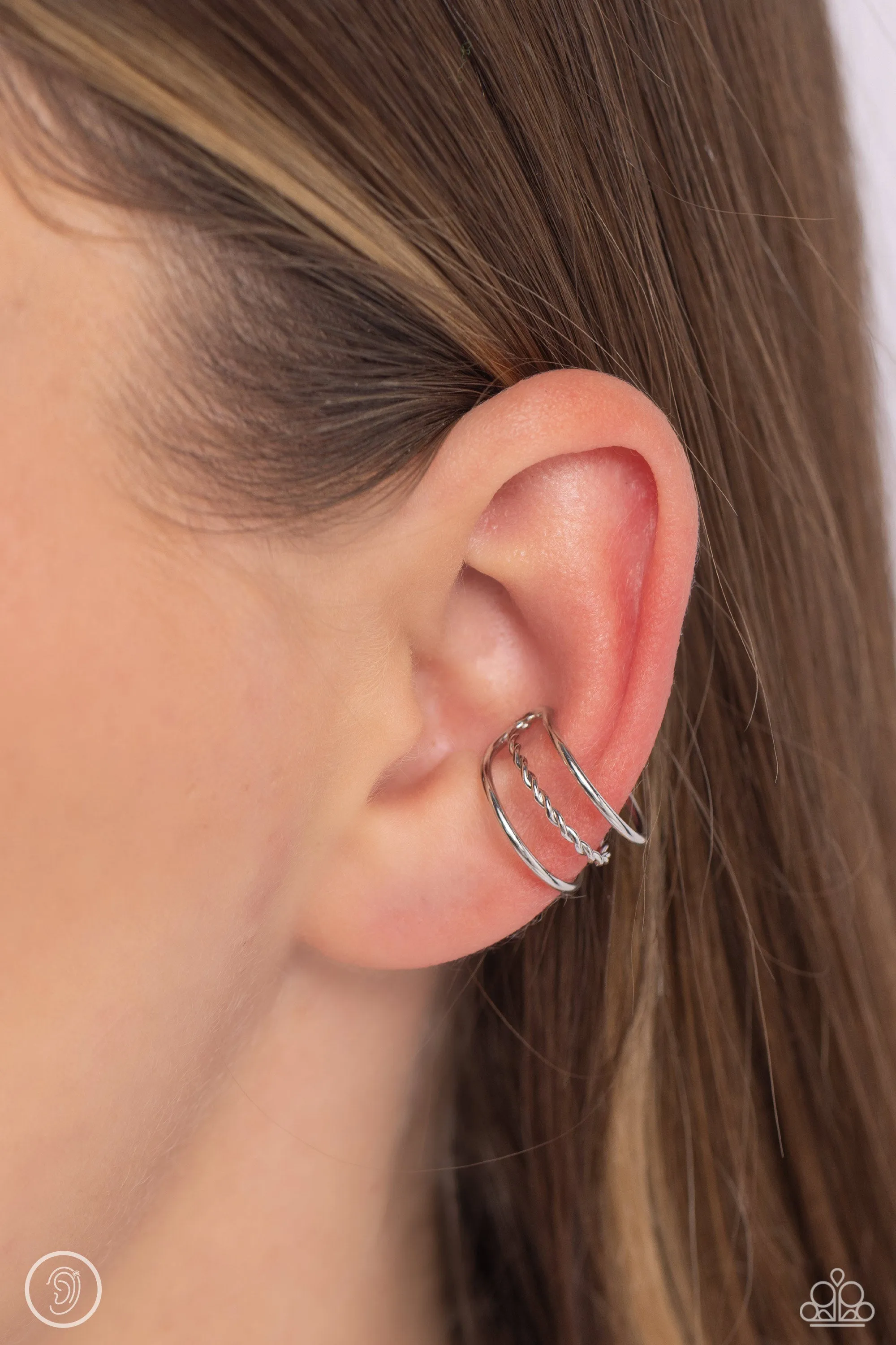 Paparazzi Textured Triumph - Silver Ear Cuffs