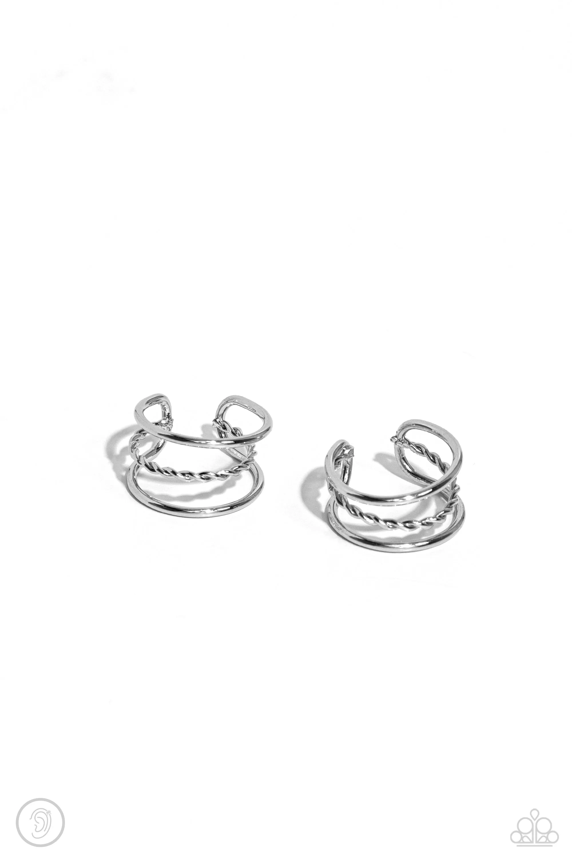 Paparazzi Textured Triumph - Silver Ear Cuffs