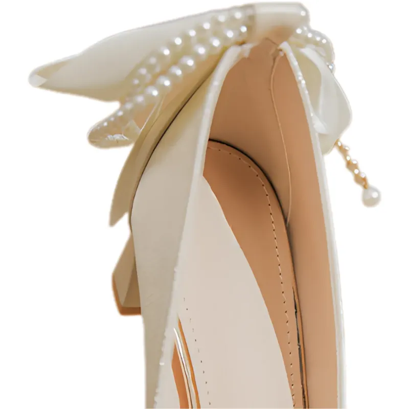 Pearl Buckle Block-Heel Wedding Pumps