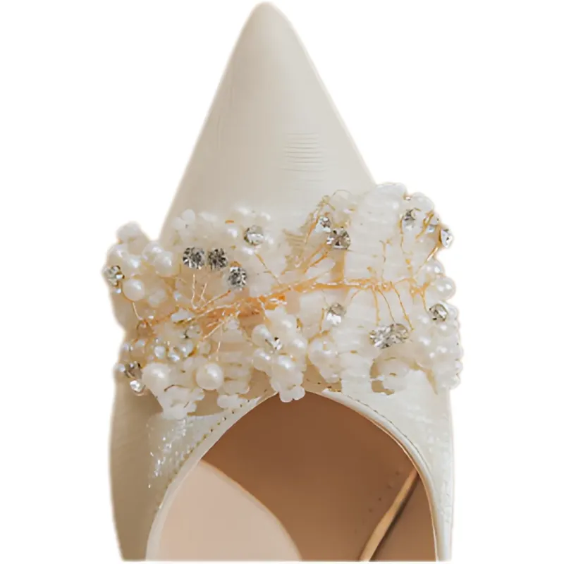 Pearl Buckle Block-Heel Wedding Pumps